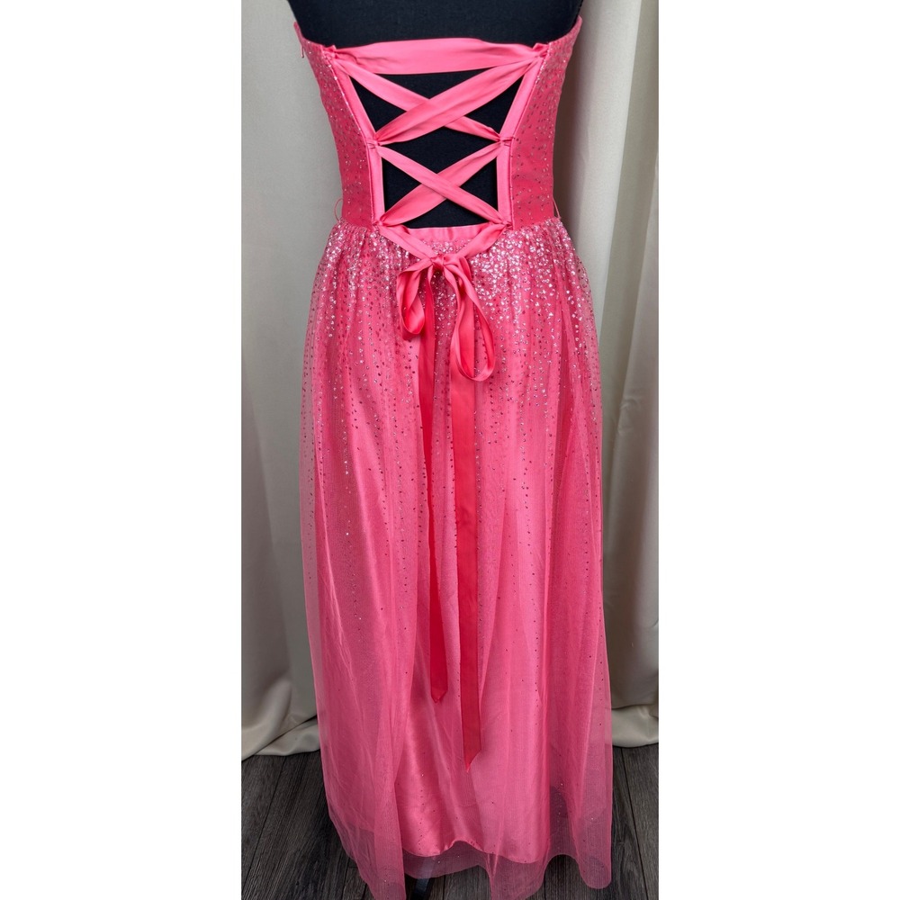 Vintage Y2K Jessica McClintock for Gunne Sax Pink Glitter Corset Prom Maxi Dress - Picture 6 of 11